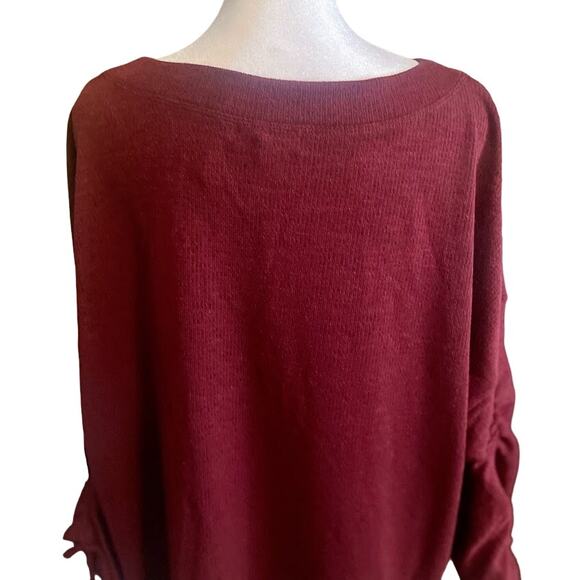 Max Studio Wine Tie Cinched Sleeve Ribbed Top Size 1X NWT - Picture 7 of 10